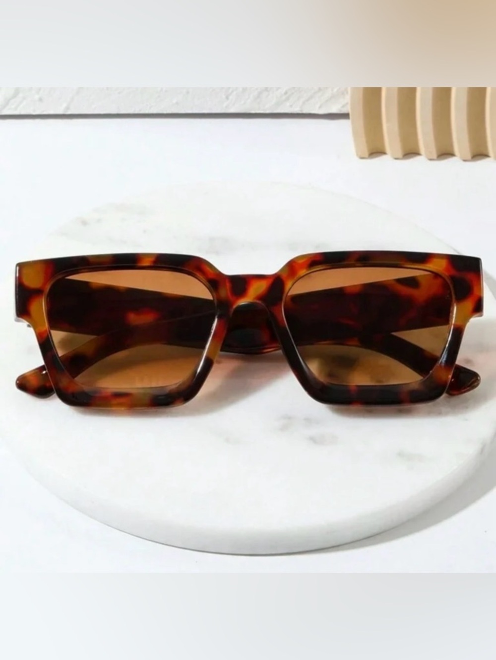 Tortoiseshell Square Frame Sunglasses - Brown